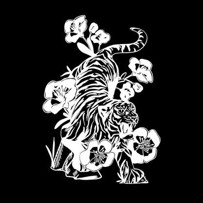 Vinyl Wall Stickers Tattoo Tiger Predator Aggressive Animal Flowers Removable Without Leaving Glue