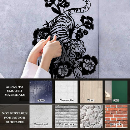 Vinyl Wall Stickers Tattoo Tiger Predator Aggressive Animal Flowers Removable Without Leaving Glue