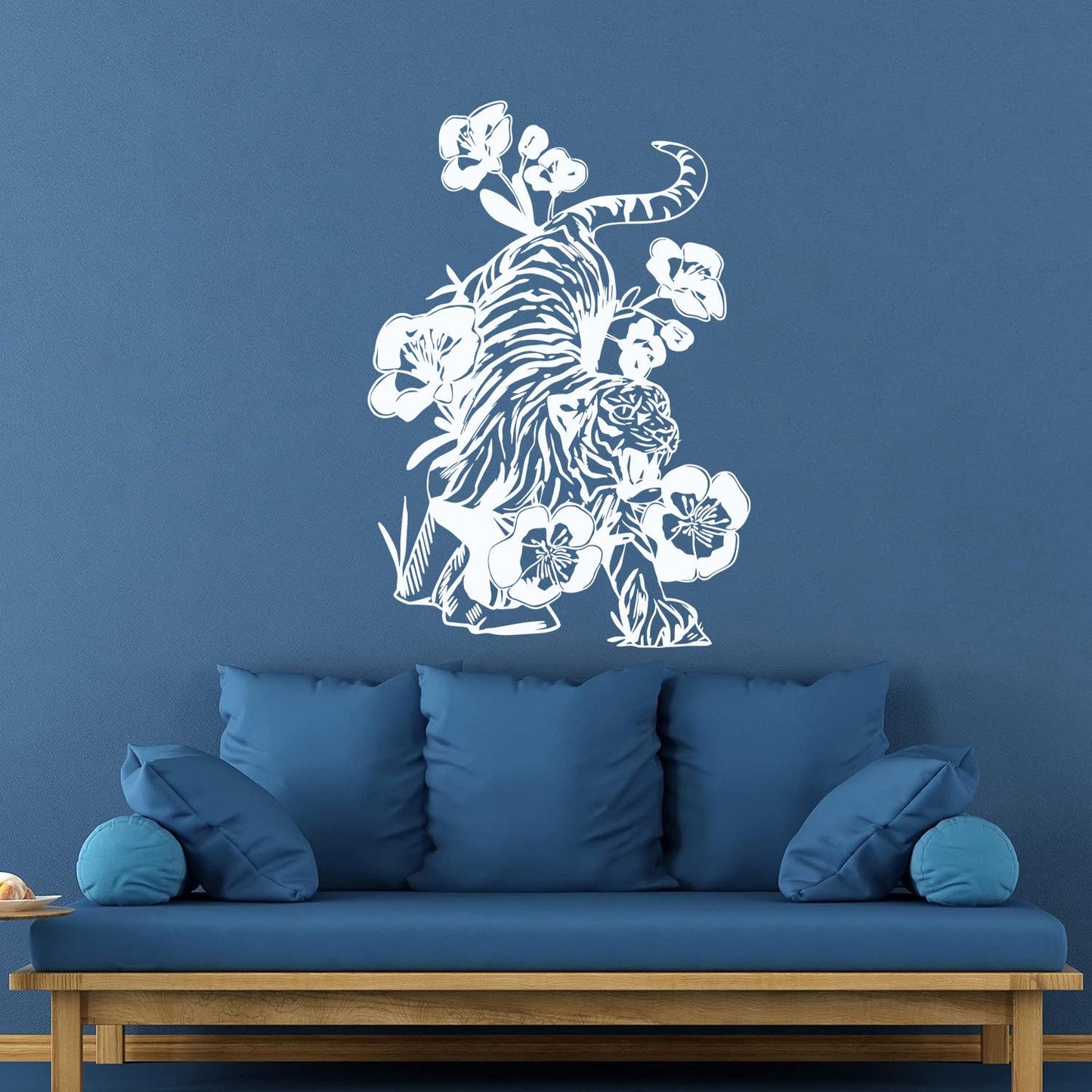 Vinyl Wall Stickers Tattoo Tiger Predator Aggressive Animal Flowers Removable Without Leaving Glue