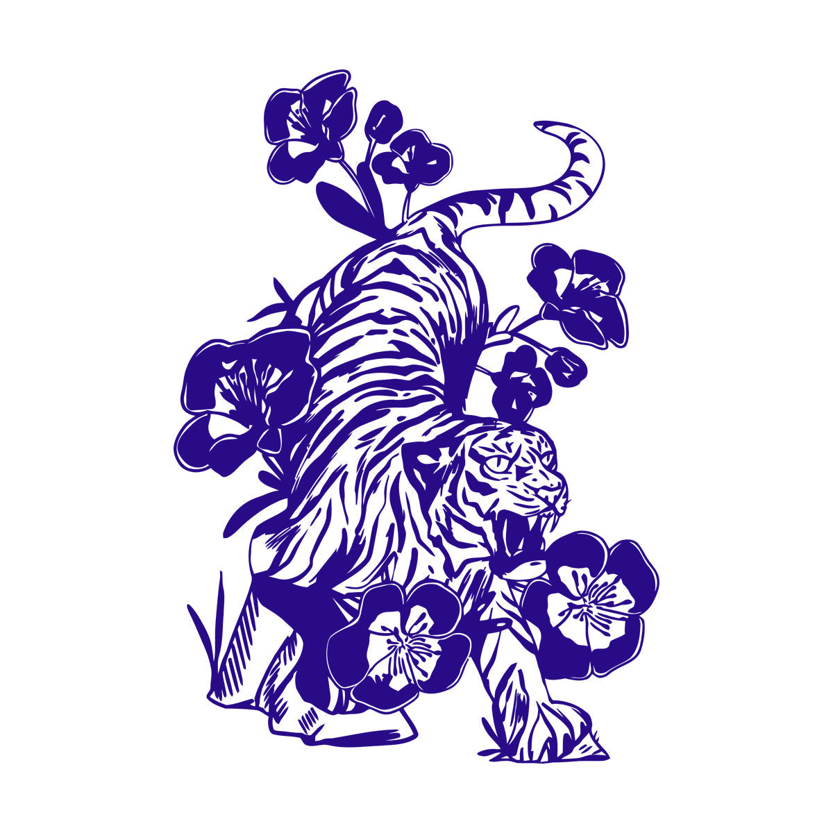 Vinyl Wall Stickers Tattoo Tiger Predator Aggressive Animal Flowers Removable Without Leaving Glue