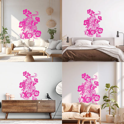 Vinyl Wall Stickers Tattoo Tiger Predator Aggressive Animal Flowers Removable Without Leaving Glue