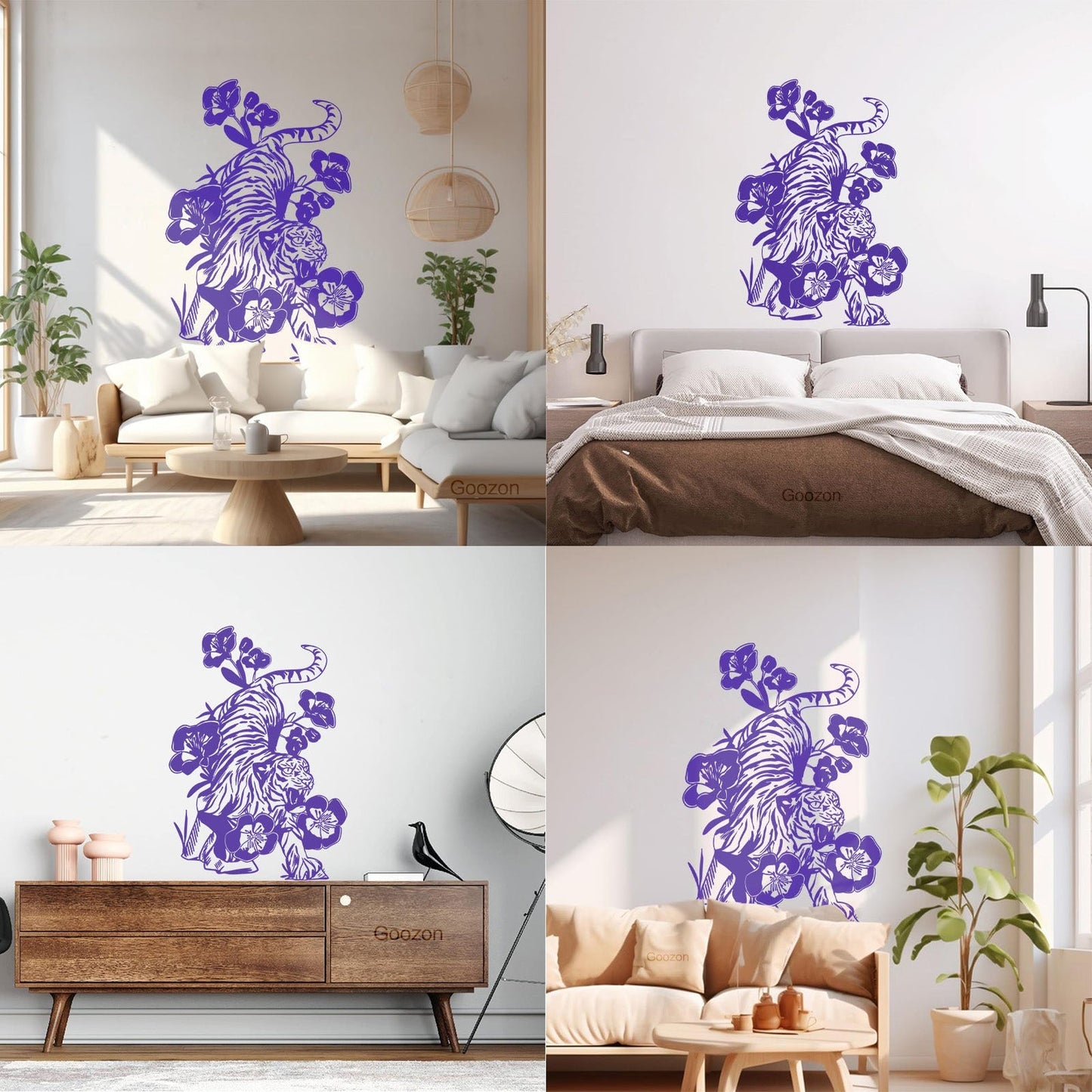 Vinyl Wall Stickers Tattoo Tiger Predator Aggressive Animal Flowers Removable Without Leaving Glue