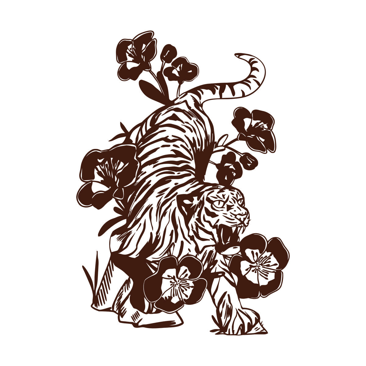 Vinyl Wall Stickers Tattoo Tiger Predator Aggressive Animal Flowers Removable Without Leaving Glue