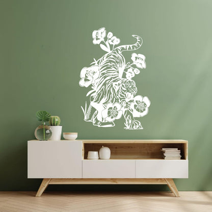 Vinyl Wall Stickers Tattoo Tiger Predator Aggressive Animal Flowers Removable Without Leaving Glue