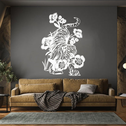 Vinyl Wall Stickers Tattoo Tiger Predator Aggressive Animal Flowers Removable Without Leaving Glue