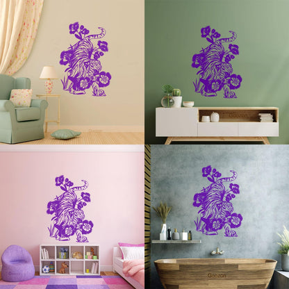 Vinyl Wall Stickers Tattoo Tiger Predator Aggressive Animal Flowers Removable Without Leaving Glue