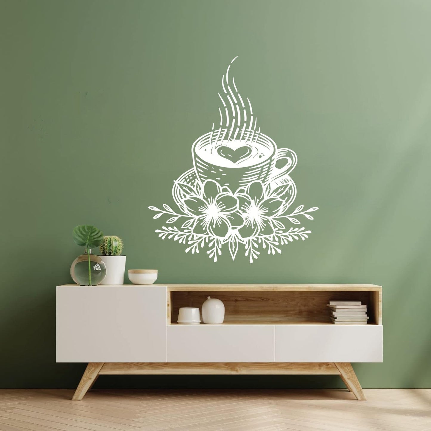 Wall Decals Tea Time Cup Of Tea Kitchen Cafe Flowers Self Adhesive