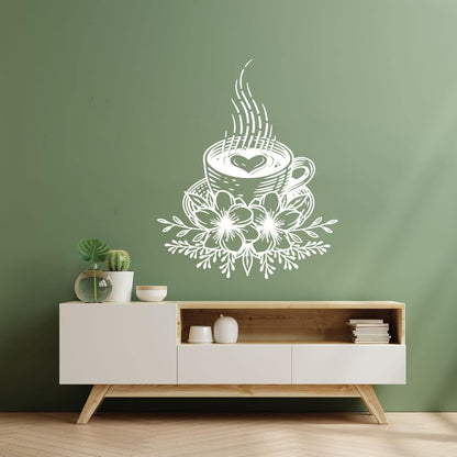 Wall Decals Tea Time Cup Of Tea Kitchen Cafe Flowers Self Adhesive