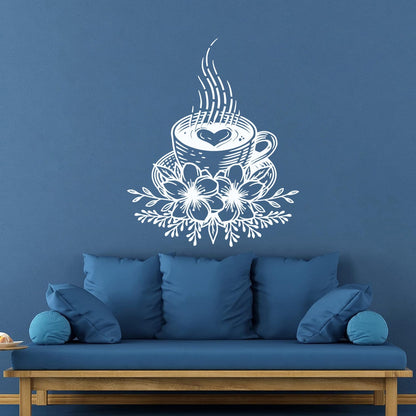 Wall Decals Tea Time Cup Of Tea Kitchen Cafe Flowers Self Adhesive