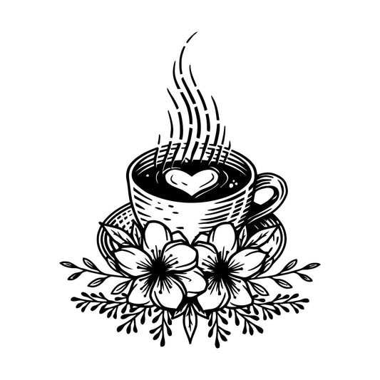 Wall Decals Tea Time Cup Of Tea Kitchen Cafe Flowers Self Adhesive