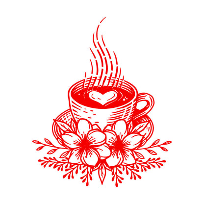 Wall Decals Tea Time Cup Of Tea Kitchen Cafe Flowers Self Adhesive