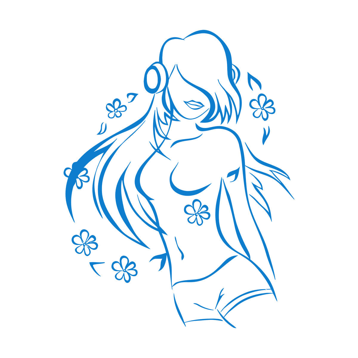 Vinyl Wall Decals Teen Girl Music Lover Headphones Dancing Flowers Do Not Damage The Wall Surface