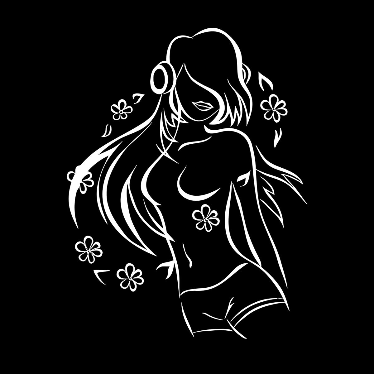 Vinyl Wall Decals Teen Girl Music Lover Headphones Dancing Flowers Do Not Damage The Wall Surface