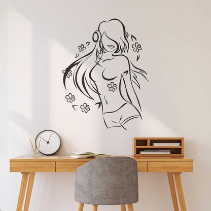 Vinyl Wall Decals Teen Girl Music Lover Headphones Dancing Flowers Do Not Damage The Wall Surface