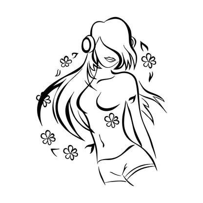 Vinyl Wall Decals Teen Girl Music Lover Headphones Dancing Flowers Do Not Damage The Wall Surface