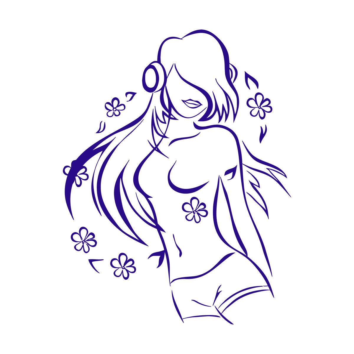 Vinyl Wall Decals Teen Girl Music Lover Headphones Dancing Flowers Do Not Damage The Wall Surface