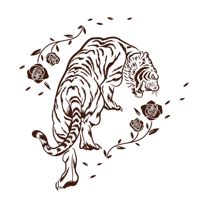 Mural And Wall Vinyl Decal Tiger Roses Flowers Wild Jungle Animals Equipped With Transfer Film Kit