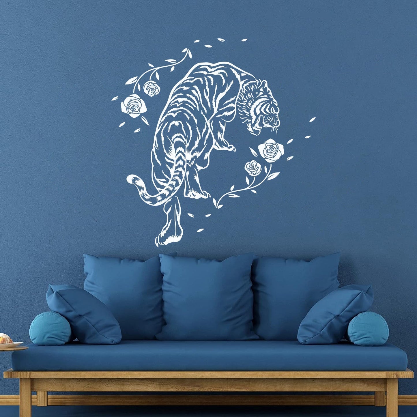 Mural And Wall Vinyl Decal Tiger Roses Flowers Wild Jungle Animals Equipped With Transfer Film Kit