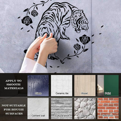 Mural And Wall Vinyl Decal Tiger Roses Flowers Wild Jungle Animals Equipped With Transfer Film Kit
