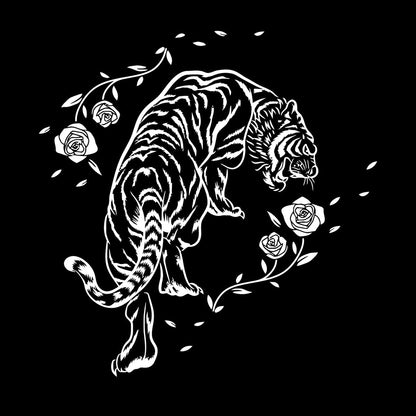 Mural And Wall Vinyl Decal Tiger Roses Flowers Wild Jungle Animals Equipped With Transfer Film Kit