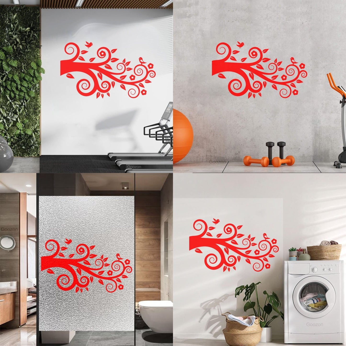Tree Birds On Branch Flowers Romantic Wall Stickers Paster Paper Easy Installation