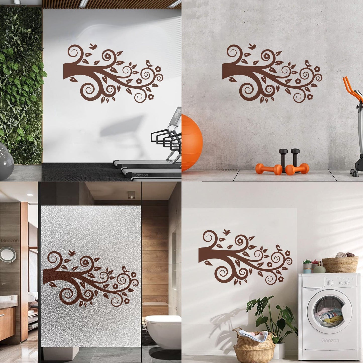 Tree Birds On Branch Flowers Romantic Wall Stickers Paster Paper Easy Installation