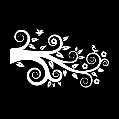 Tree Birds On Branch Flowers Romantic Wall Stickers Paster Paper Easy Installation