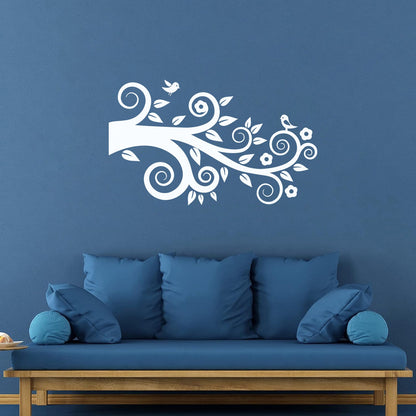 Tree Birds On Branch Flowers Romantic Wall Stickers Paster Paper Easy Installation
