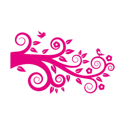 Tree Birds On Branch Flowers Romantic Wall Stickers Paster Paper Easy Installation