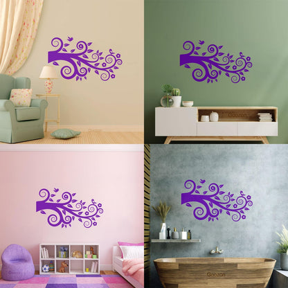 Tree Birds On Branch Flowers Romantic Wall Stickers Paster Paper Easy Installation