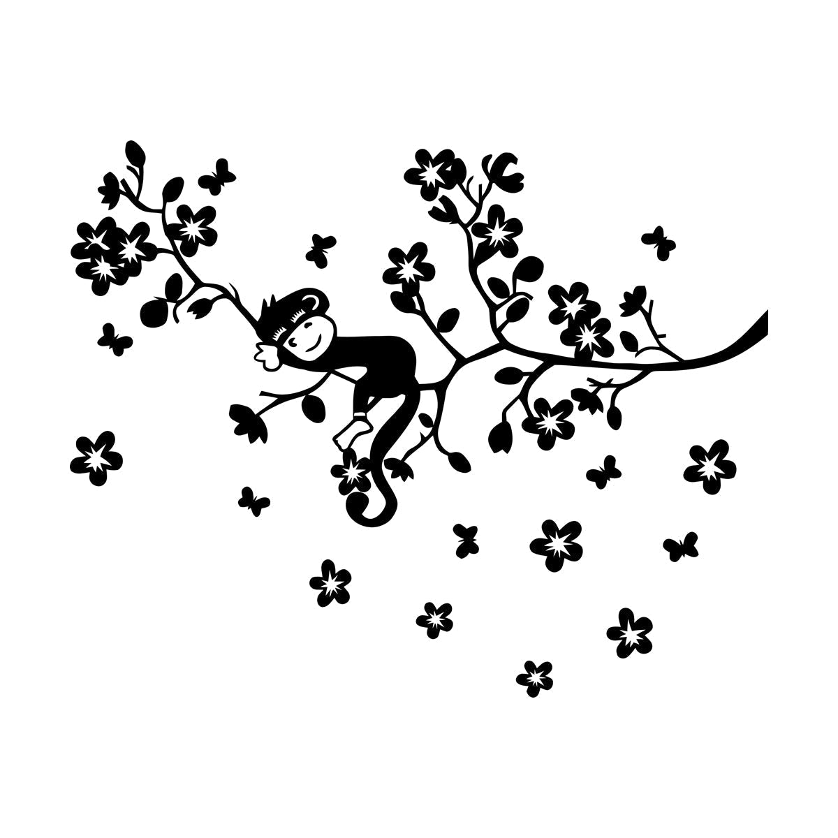 Fine Carving Stickers Tree Branch Monkey Sleep Zoo Animals Flowers Multiple Size Options