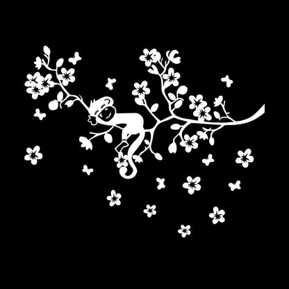 Fine Carving Stickers Tree Branch Monkey Sleep Zoo Animals Flowers Multiple Size Options