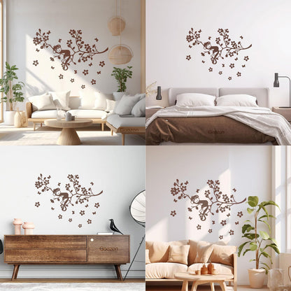 Fine Carving Stickers Tree Branch Monkey Sleep Zoo Animals Flowers Multiple Size Options