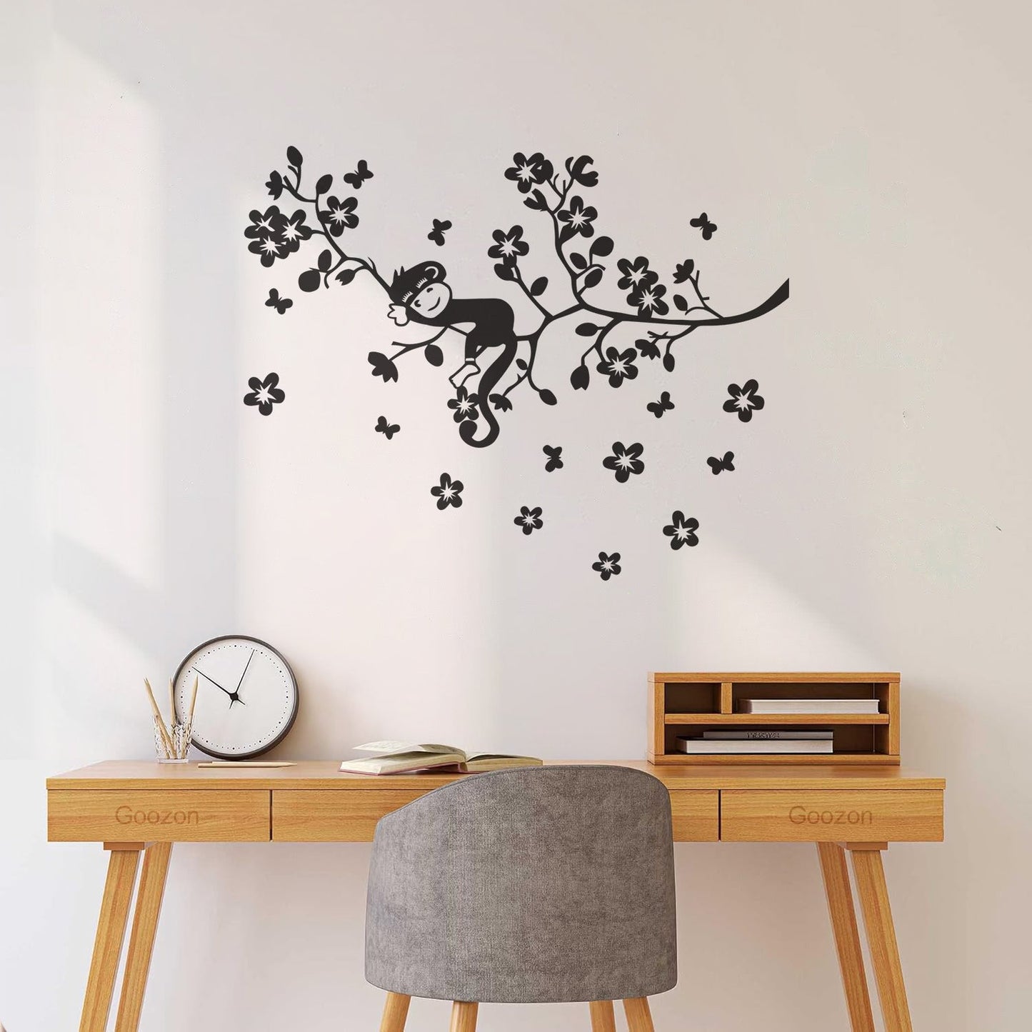 Fine Carving Stickers Tree Branch Monkey Sleep Zoo Animals Flowers Multiple Size Options