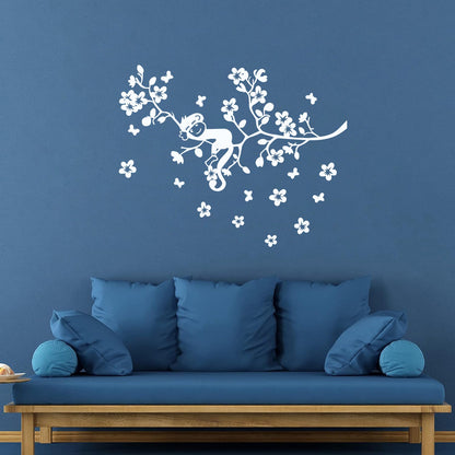 Fine Carving Stickers Tree Branch Monkey Sleep Zoo Animals Flowers Multiple Size Options