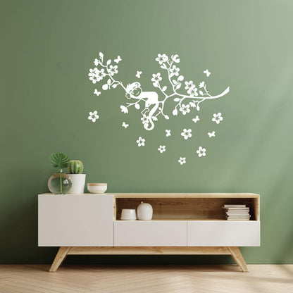 Fine Carving Stickers Tree Branch Monkey Sleep Zoo Animals Flowers Multiple Size Options