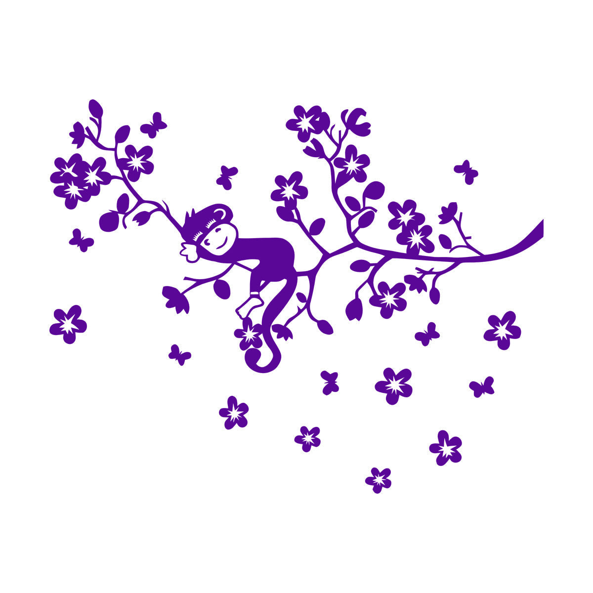 Fine Carving Stickers Tree Branch Monkey Sleep Zoo Animals Flowers Multiple Size Options
