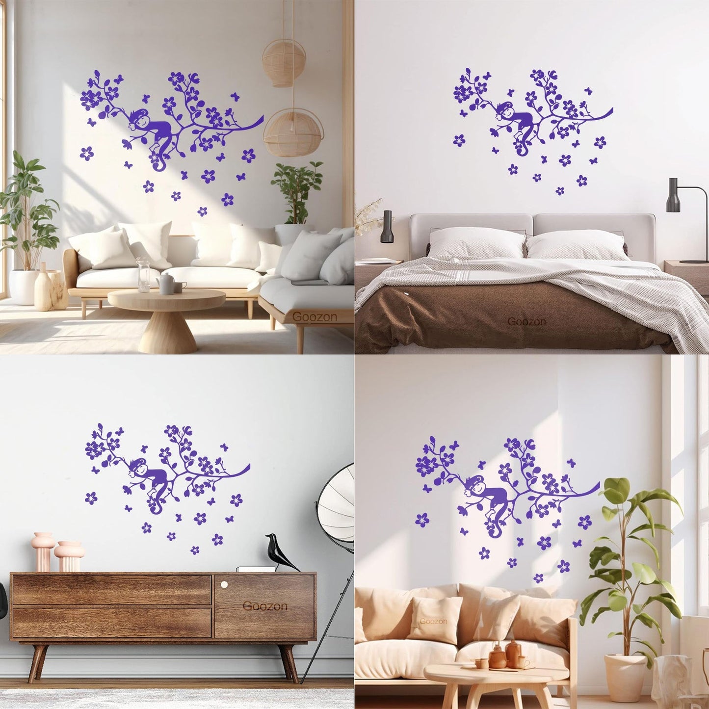 Fine Carving Stickers Tree Branch Monkey Sleep Zoo Animals Flowers Multiple Size Options