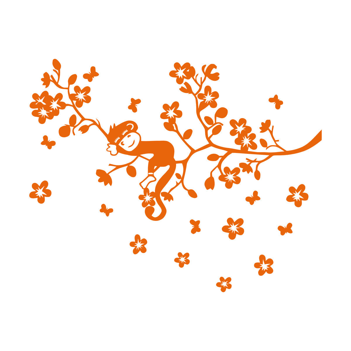 Fine Carving Stickers Tree Branch Monkey Sleep Zoo Animals Flowers Multiple Size Options