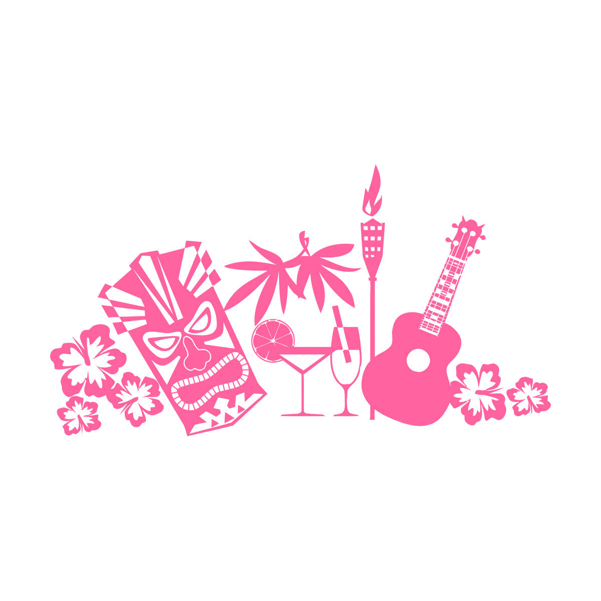 Wall Stickers Tropical Beach Style Guitar Mask Flowers Waterproof