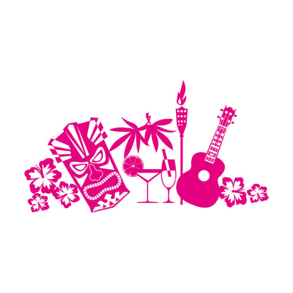 Wall Stickers Tropical Beach Style Guitar Mask Flowers Waterproof