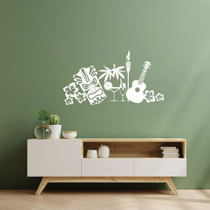 Wall Stickers Tropical Beach Style Guitar Mask Flowers Waterproof