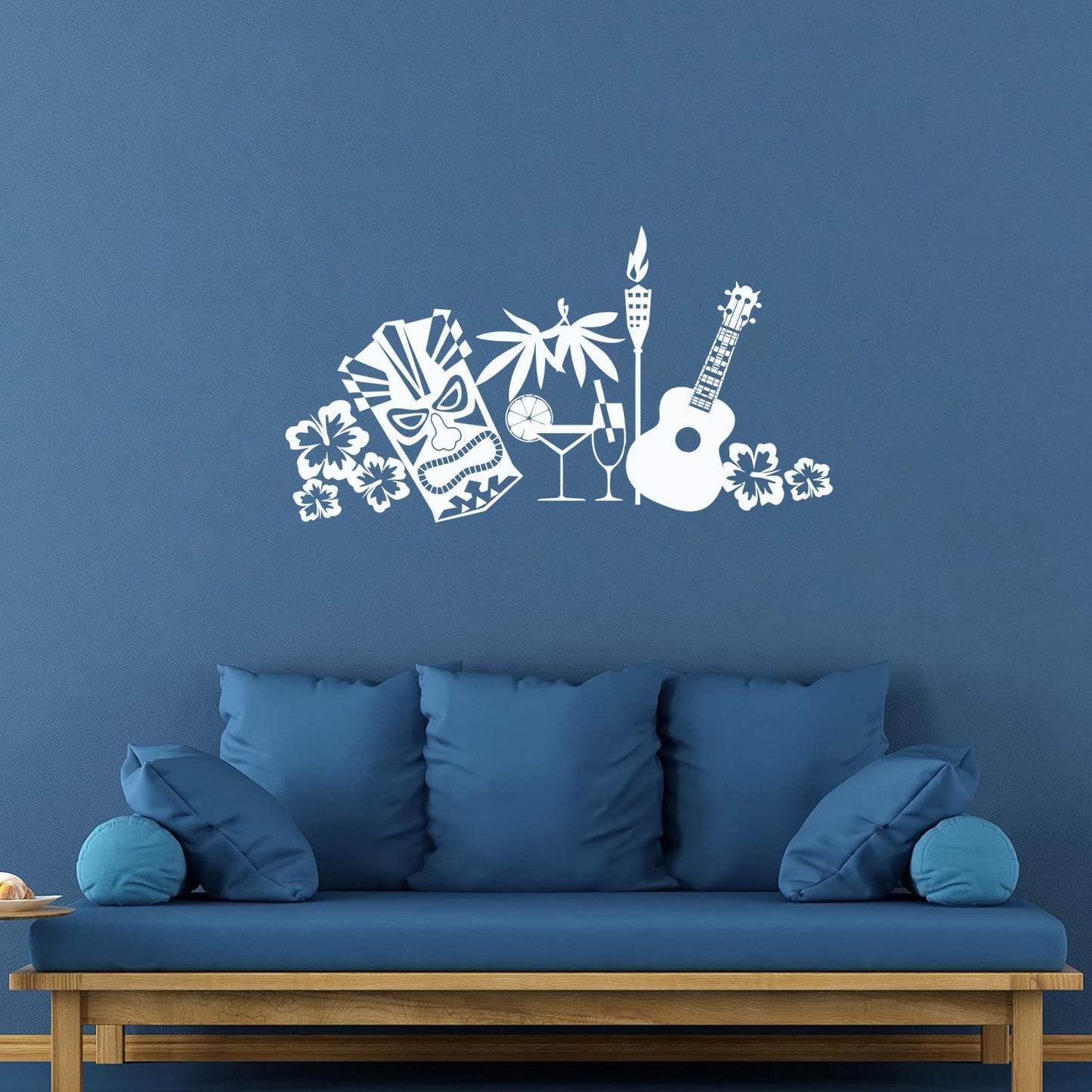 Wall Stickers Tropical Beach Style Guitar Mask Flowers Waterproof