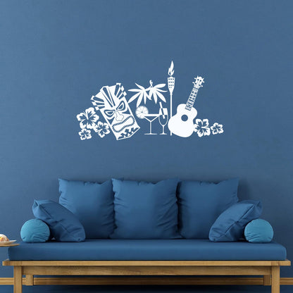 Wall Stickers Tropical Beach Style Guitar Mask Flowers Waterproof
