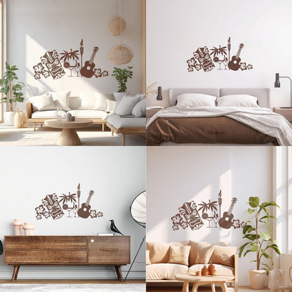 Wall Stickers Tropical Beach Style Guitar Mask Flowers Waterproof