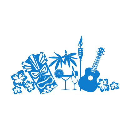 Wall Stickers Tropical Beach Style Guitar Mask Flowers Waterproof