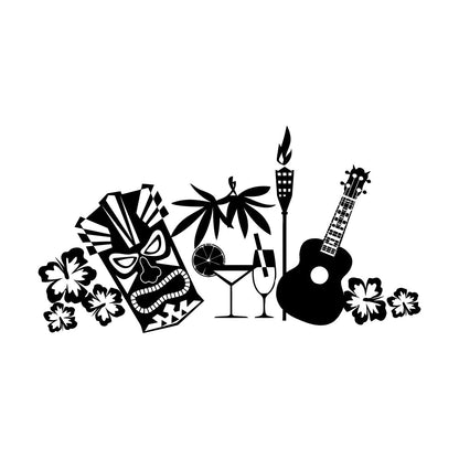 Wall Stickers Tropical Beach Style Guitar Mask Flowers Waterproof