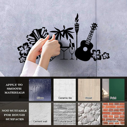 Wall Stickers Tropical Beach Style Guitar Mask Flowers Waterproof