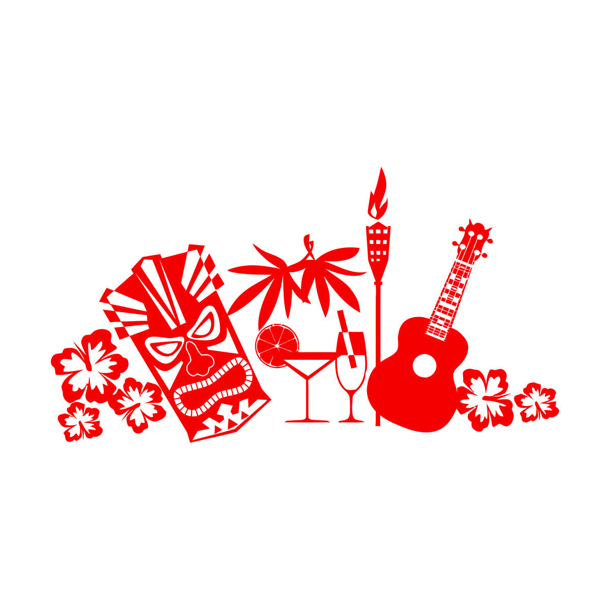 Wall Stickers Tropical Beach Style Guitar Mask Flowers Waterproof