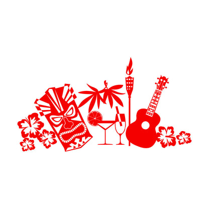 Wall Stickers Tropical Beach Style Guitar Mask Flowers Waterproof